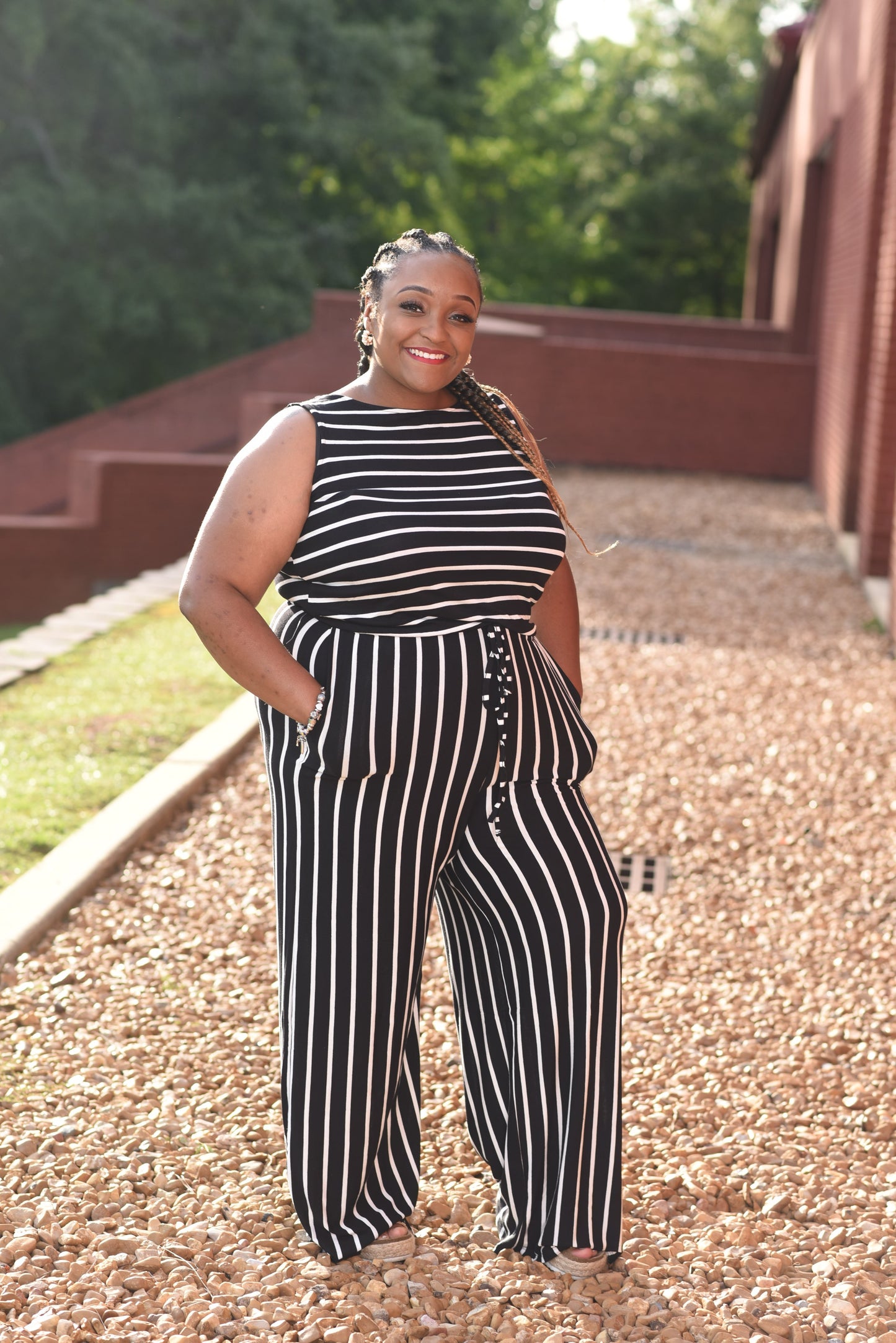 PLUS SIZE Black Striped Sleeveless Jumpsuit