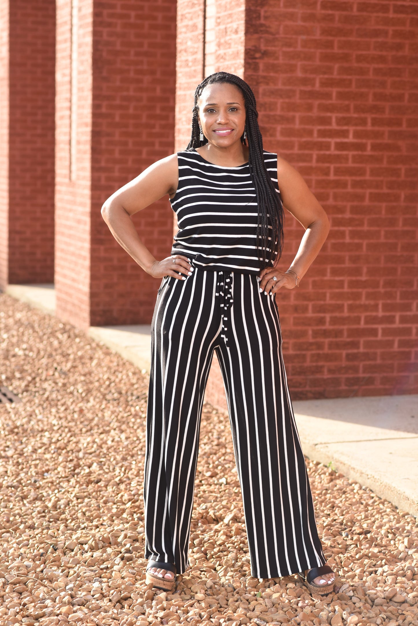 "Blackboard" Striped Sleeveless Jumpsuit
